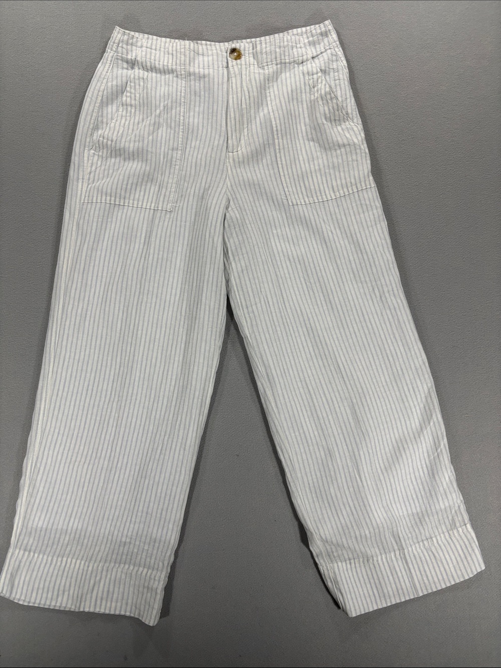 DKNY White and Light Blue Striped linen Wide-Leg Pants 8